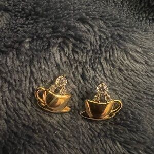 Sterling Silver Coffee/Tea Cup Gold Dipped Pierced Earrings, excellent condition